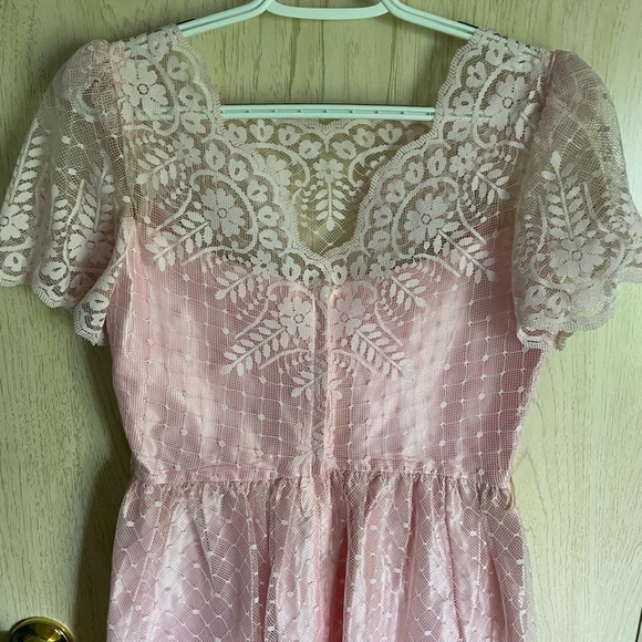 70s Pink Lace Midi Prom Dress Size Large (13/14) Vintage JC Penney Made In USA - Picture 4 of 14